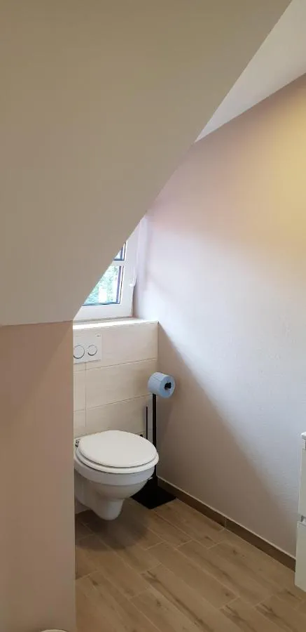 Kopalnica pod poševnim stropom s straniščem